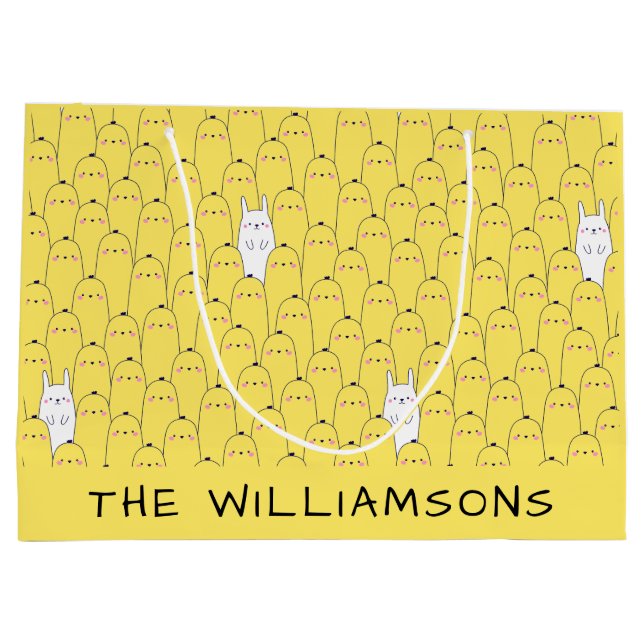 Sacola Para Presentes Grande Páscoa Amarelo de Pintinhos Bonitos (Verso)