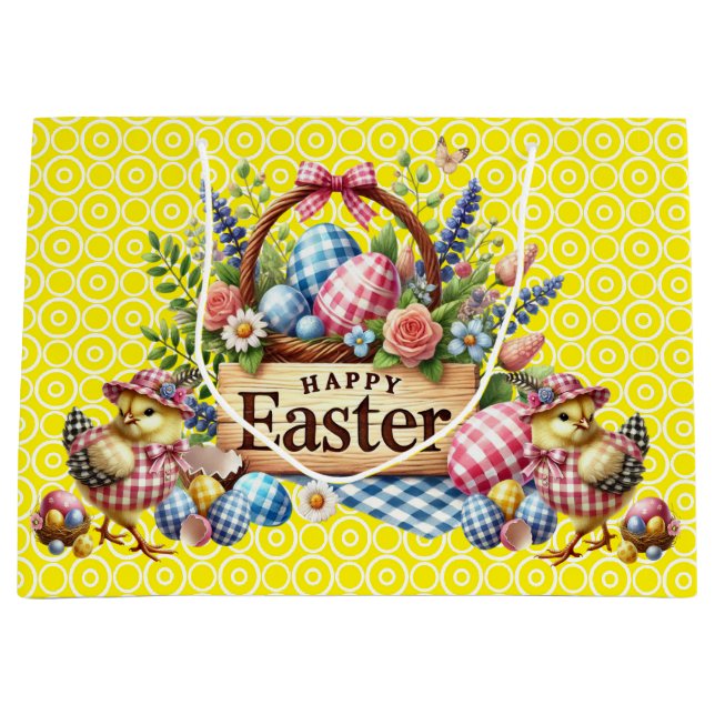 Sacola Para Presentes Grande Páscoa de Pintinhos amarelas (Frente)