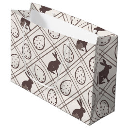 Sacola Para Presentes Grande Páscoa Xadrez castanha