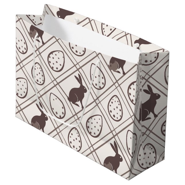 Sacola Para Presentes Grande Páscoa Xadrez castanha (Frente inclinada)