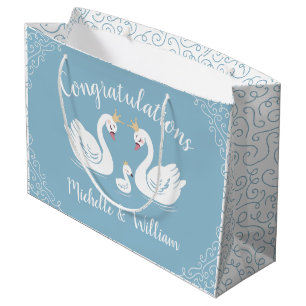 Sacola Para Presentes Grande Pássaro Chá de fraldas Cisne com Azul Co-Ed Coro