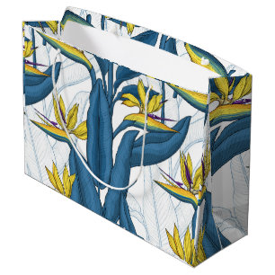 Sacola Para Presentes Grande Pássaro das flores do paraíso em branco