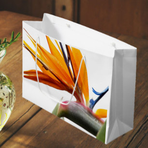 Sacola Para Presentes Grande Pássaro Laranja do Padrão de Planta do Paraíso em