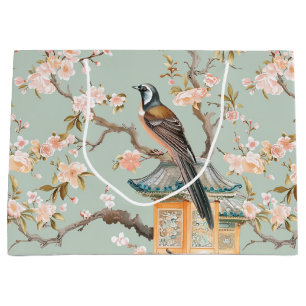 Sacola Para Presentes Grande Pássaro Oriental Pastel e Frutas