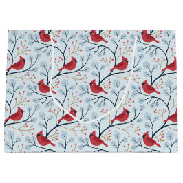 Sacola Para Presentes Grande Pássaro Vermelho Inverno