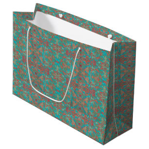 Sacola Para Presentes Grande Pássaros arábicos Bohemian Boho Turquoise Red Gree