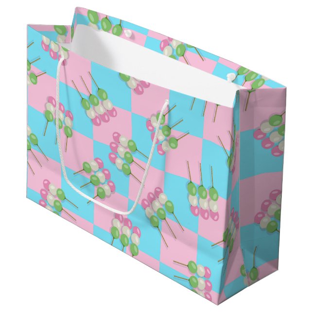 Sacola Para Presentes Grande Pastel Azul-Cor-de-Rosa Verificado com Dango Gift  (Frente inclinada)