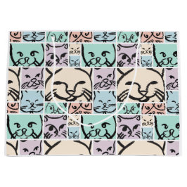 Sacola Para Presentes Grande Pastel Cat Faces