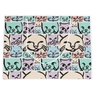 Sacola Para Presentes Grande Pastel Cat Faces