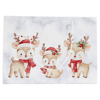 Sacola Para Presentes Grande Pastel Christian Christmas Reindeer Gift Bag