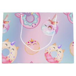 Sacola Para Presentes Grande Pastel colorido bonito Unicórns Rosquinhas arco-ír