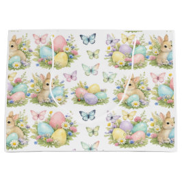 Sacola Para Presentes Grande Pastel Easter Eggs & Bunnies Flowers & Butterflies