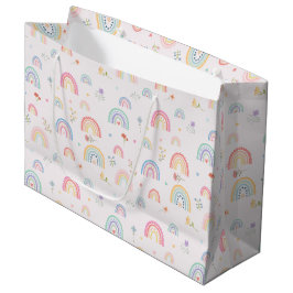 Sacola Para Presentes Grande Pastel Rainbows Girly Wildflower & Hearts