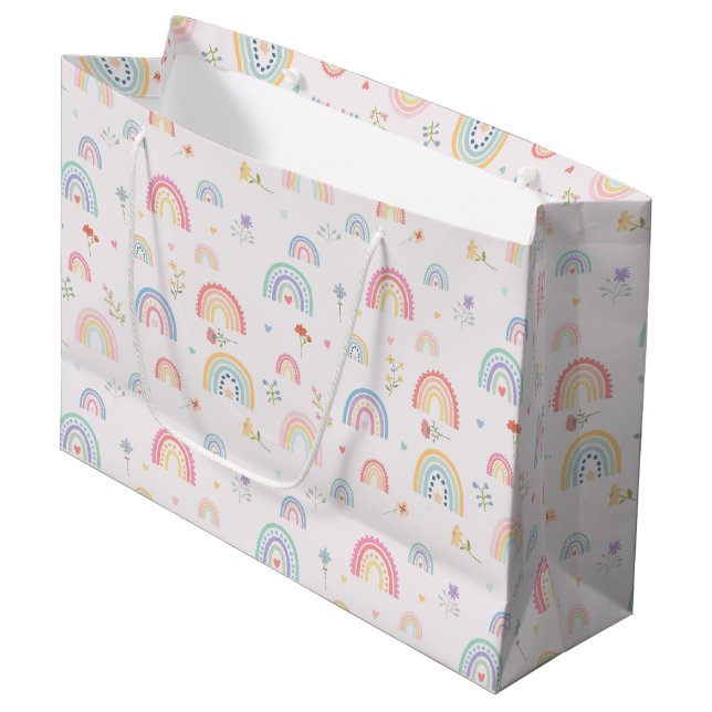 Sacola Para Presentes Grande Pastel Rainbows Girly Wildflower & Hearts (Frente inclinada)