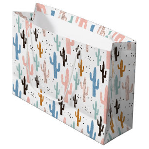 Sacola Para Presentes Grande Pastel Saguaro Cactus Pattern