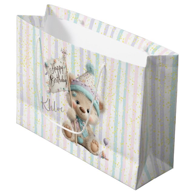 Sacola Para Presentes Grande Pastel Teddy Bear Birthday  (Frente inclinada)