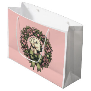 Sacola Para Presentes Grande Pastel Xmas Yellow Labrador Wreath