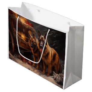 Sacola Para Presentes Grande Pastor belga Snowy Sleigh Decor de Natal
