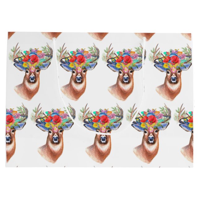 Sacola Para Presentes Grande Paterna Flower Reindeer de Natal Magia (Verso)