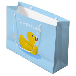 Sacola Para Presentes Grande Pato de borracha amarela É um menino azul