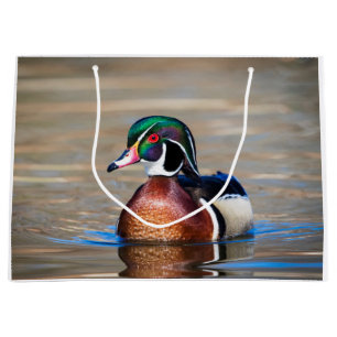 Sacola Para Presentes Grande Pato de madeira num lago