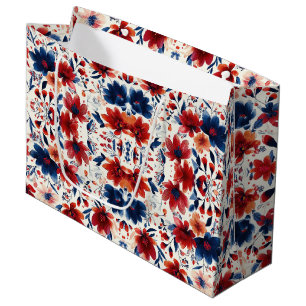 Sacola Para Presentes Grande Pátrio Vermelho Azul Branco Floral (7)
