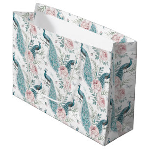 Sacola Para Presentes Grande Pavão Elegante Floral Vintage (6)