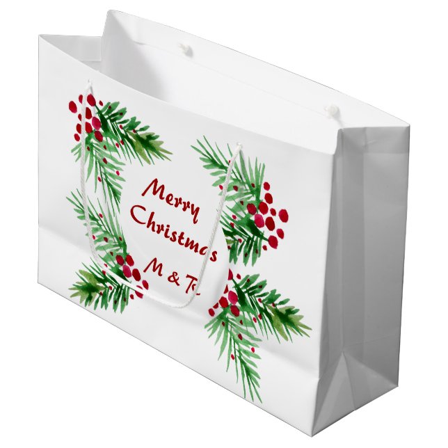 Sacola Para Presentes Grande Pavimento De Pinheiros Com Aquarela Pintada À Mão, (Frente inclinada)