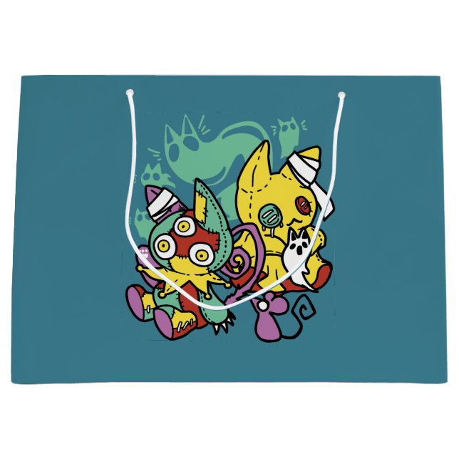 Sacola Para Presentes Grande Paw-sitively Frightful | Monstrous Cats Halloween  (Frente)