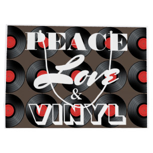 Sacola Para Presentes Grande Paz, Amor e Vinil