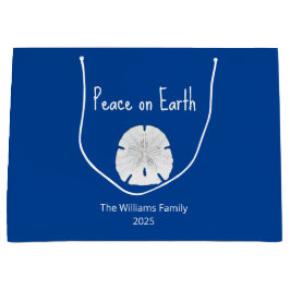 Sacola Para Presentes Grande Paz na Terra Passe Azul de Areia de Natal