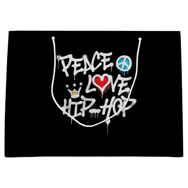 Sacola Para Presentes Grande Peace Love Hip Hop Dancing (Frente)