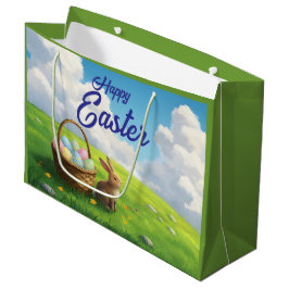 Sacola Para Presentes Grande Peaceful Easter Spring Meadow Bunny & Egg Basket