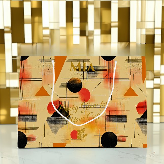 Sacola Para Presentes Grande Peach & Black Geométrico Contemporânea Gift Bag (Criador carregado)