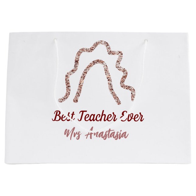 Sacola Para Presentes Grande Peach marron glitter rainbow teacher appreciation  (Frente)
