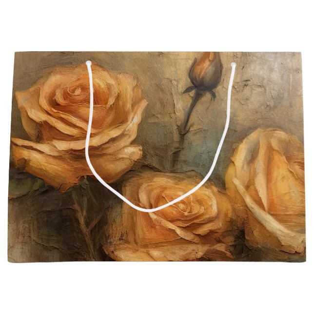 Sacola Para Presentes Grande Peach Rosa Romântico Floral (Frente)