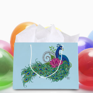 Sacola Para Presentes Grande Peacock e Lotus