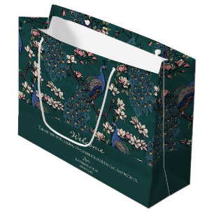 Sacola Para Presentes Grande Peacocks Florais de Teal Escuro Bem-Vindo