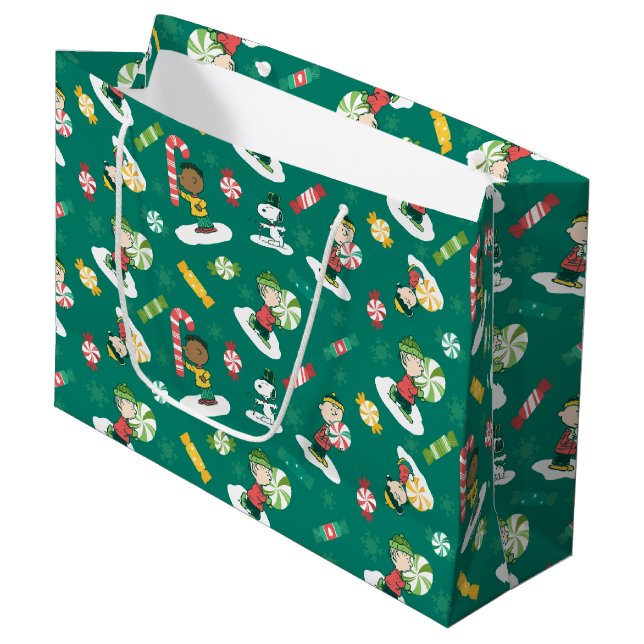 Sacola Para Presentes Grande Peanuts Peppermint Sonha Feriado Padrão (Frente inclinada)
