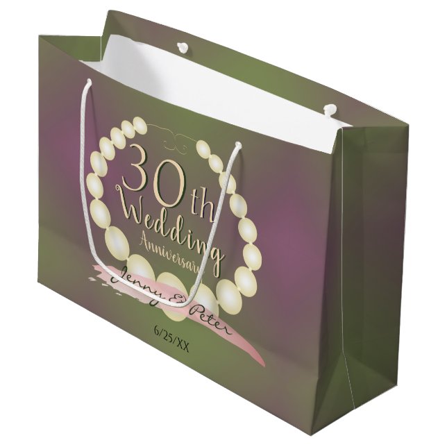 Sacola Para Presentes Grande Pearls de 30 de Aniversário de Casamento em Plum M (Frente inclinada)
