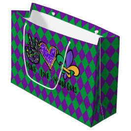 SACOLA PARA PRESENTES GRANDE PEAVE AMOR MARDI GRAS PURPLE VERDE DOURADO