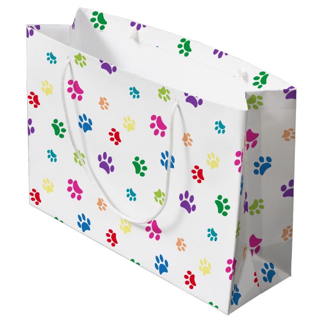 Sacola Para Presentes Grande Pegadas de Pata Pintadas de Arco-Íris (Verso inclinado)