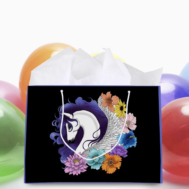 Sacola Para Presentes Grande Pegasus Preto Floral (Criador carregado)