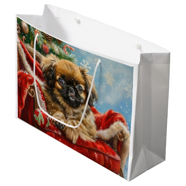 Sacola Para Presentes Grande Pekingese Cachorro Natal Festivo (Frente inclinada)