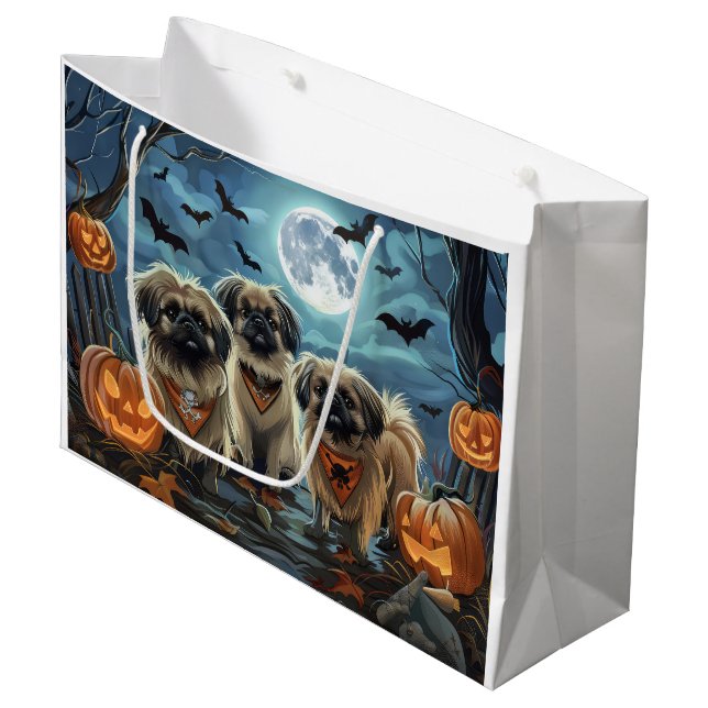 Sacola Para Presentes Grande Pekingese Halloween Spooky (Frente inclinada)