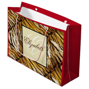 Sacola Para Presentes Grande Pele de tigre, monograma, na moda, tigre, striping