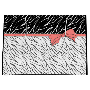 Sacola Para Presentes Grande Pele de zebra estrias de couro branco preto, de ti