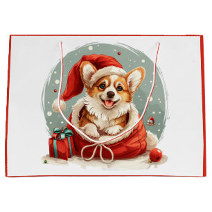 Sacola Para Presentes Grande Pembroke de Natal Welsh Corgi Puppy