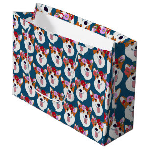 Sacola Para Presentes Grande Pembroke Welsh Corgi Blue Cartoon Wrappaper