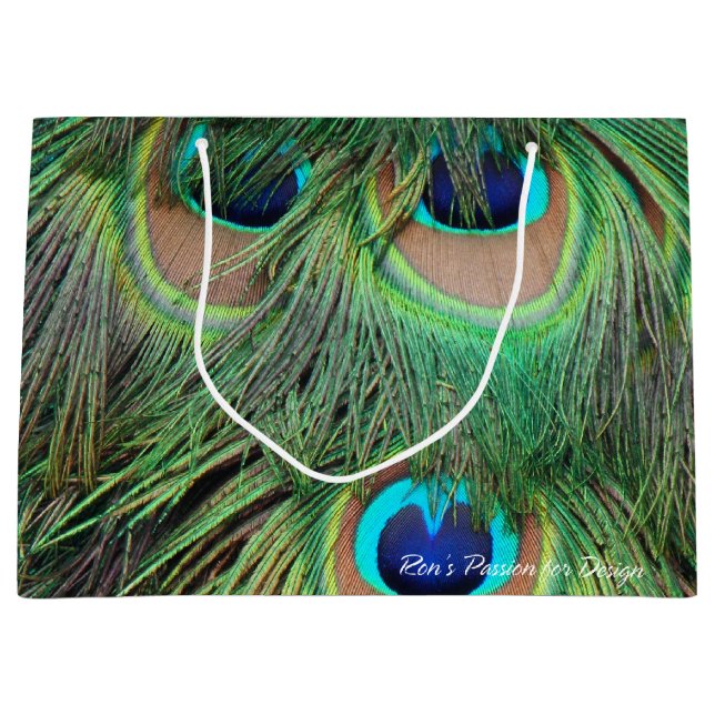 Sacola Para Presentes Grande Penas de Peacock 3 (Frente)